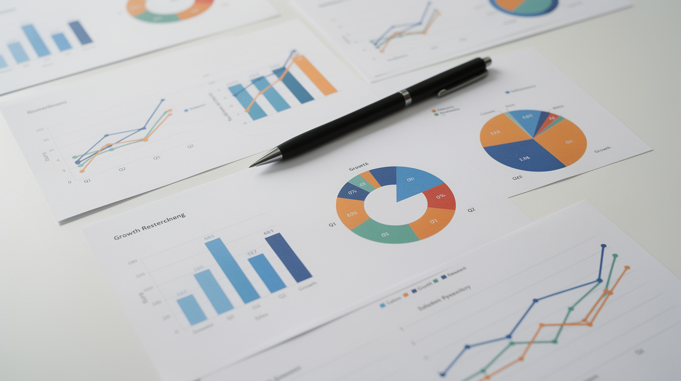 Close-up of printed statistical charts and graphs on paper