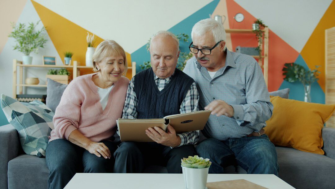 elderly couple talking